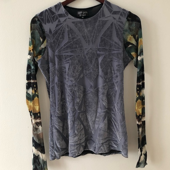 Petite Pois by Viviana G Mesh Sleeve Top - Picture 1 of 6